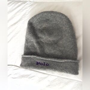 Polo by Ralph Lauren Gray Cashmere Beanie with purple logo  excellent condition